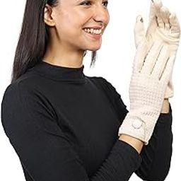 Ambitieux Stylish Women's Winter Woolen Gloves with Touchscreen Fingertips and Designer Back (Off White)-image-94
