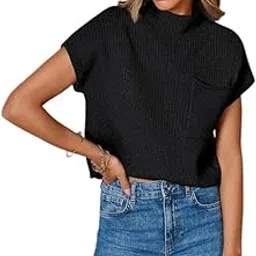 mastyle Women’s Cotton Sweater Vest with Batwing Sleeves & Pocket | Half-High Collar Pullover Sweater-picture-44