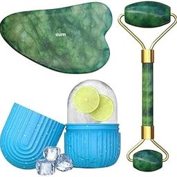 Jade Roller & Gua Sha Stone Set of 3 With Ice Roller for Face, Facial Tool, Ice Massager, Face Massager-3