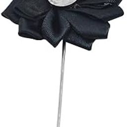 Men's Black Flower Lapel Pin Boutonniere for Suit Wedding Party Jewelry Silver Black Fabric Metal Brooch For Men And Boys-image-34