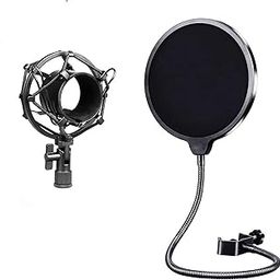 Brain Freezer Microphone Plastic Shock Mount Cradle Holder Clip Stand Mic, Anti-Vibration Suspension (Shock Mount Holder & Pop Filter Combo 2)-10
