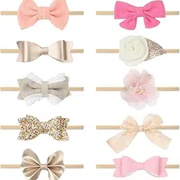snowie soft SNOWIE SOFT® Baby Girls Bow Headbands,10Pcs Stretchy Newborn Headbands Babies Hair Band Decorative Headpieces, Assorted Color & Designs, Baby Girls Shower Gift-picture-6
