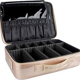 House of Quirk Nylon 3 Layers Large Capacity Travel Professional Makeup Train Case with Adjustable Compartment Shoulder Strap (Rose Gold)-image-62
