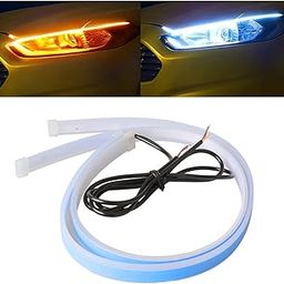 Car LED Strip Lights, 2Pcs 24 Inch Flexible Strip Auto Headlights Dual Color White Turn Signal Yellow Lights Waterproof Car Daytime Running Light for Truck SUV-19