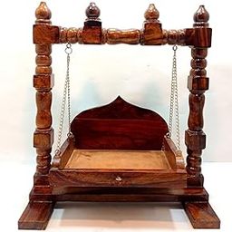 SEER Laddu Gopal Jhula Premium Polished Sheesham Wooden Shri Krishna Swing Kanhaji, Thakurji, for Bal Gopal Idol, (Size:- 12 X12 X7 Inch, Seat Size :- (8X6) 0 to 6 No Gopal Ji.)-46