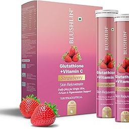BLUSHLIN Glutathione Tablets for Skin Glowing 500mg with Vitamin C | 30 Effervescent Tablets | Antioxidants for a Clear & Glowing Complexion for Women, Men | Sugar-Free, Gluta Glow (30 Count (Pack of 2), Strawberry)-7