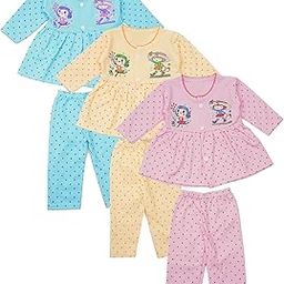 Baby Girl's Fabulous Collection of Printed Full Sleeves Soft Hosiery Cotton Vests,Jhabla Frock with Pyjama Pants Dress for Kids Infant Toddler (Set of 3)-9
