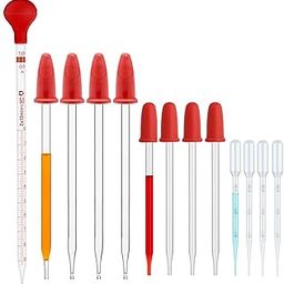 Labxport 10ml Glass Graduated Pipette Droppers with Red Rubber Bulbs & Glass Pipette Dropper 6 inch-4pcs 4 inch-4pcs with Red Rubber Sucker Cap 3 ml Polypropylene Droppers-4Pcs Combo of 13-15