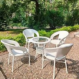 PRATHAM INDIA Beautiful Outdoor Garden Set for Coffee Table, Balcony, Office, Patio Seating (Standard, White1 - 4 Chairs 1 Table)-21