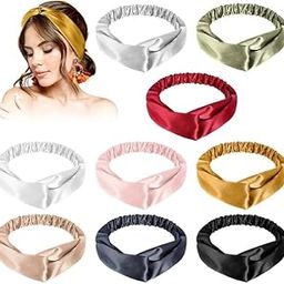 Fariza Round Silk Satin Hairband for Girls & Women - Red & Gold (Pack of 2) | Aesthetic Turban Hairband Korean Style Twisted Cross Knot Head Band for Women | Fabric Elastic hair band for women-image-39
