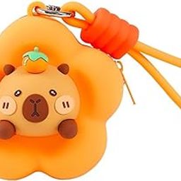 Soft Silicone Coin Pouch – Cute Animal Design Mini Purse with Strap, Multipurpose Silicone Pouch, Small Zipper Wallet for Kids & Girls, Kawaii Coin Bag - 9 X 9 X 6.5 cm (2, Orange)-image-1