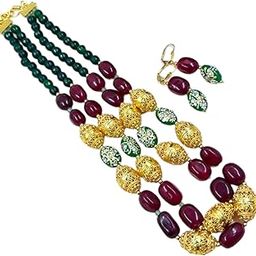 Designer Handcrafted Gemstone Statement Beaded Necklace Set-image-22