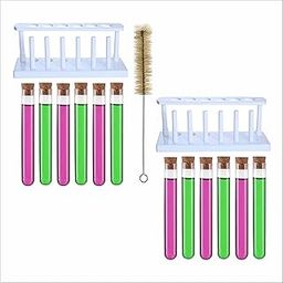 VVS Borosilicate Glass Test Tube, (Plastic Tast tube stand-2) And Brush with Wooden Cork Stoppers Set of-27 12 test tube, 12 cork(15x125) For Lab Laboratory, School, College And Professional use-image-4