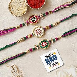 eCraftIndia Set of 3 Multicolor Designer Rakhis, Best Bro Ever Fridge Magnet with Roli Chawal Pack - Rakhis for Brother, Bhabhi, Kids-74