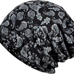 Youstylo Unisex Printed Cotton Beanie Cap | Soft Stretchable Slouchy Skull Cap for Men & Women | Lightweight Breathable Headwrap for All Seasons (Black)-image-3