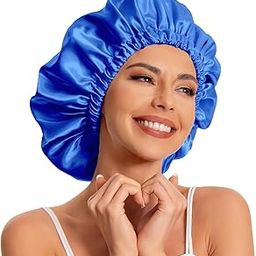 Satin Bonnet for Women – Double Layered Silk Sleep Cap for Curly Natural Long Hair with Elastic Band | Slouchy Night Beanie Hair Bonnet for Sleeping (Royal Blue)-image-87