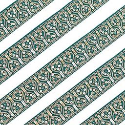 EmbroideryMaterial Ethnic Sea Green Velvet Lace with Golden Zari & Sequins Trim Laces and Borders Material for Saree, Lehenga, Dupatta, Craft, DIY Projects (5 CM Wide, 8 Meters Length)-image-19