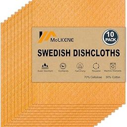 Swedish Dish Cloths - 10 Pack Reusable Kitchen Dishcloths - Ultra Absorbent Dish Towels for Washing Dishes - Cellulose Sponge Cloth Cleaning Cloths - Orange-image-1