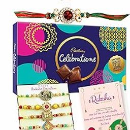 Rakhi for Brother and Bhabhi with Gift Combo Set-Set of 6 Rakhi with Celebration Chocolate Box for Family, Bhaiya, Sister in Law,Kids/Children with Tikka,Kundan Rakhi-Rakhsabandhan Gift Hamper-image-65