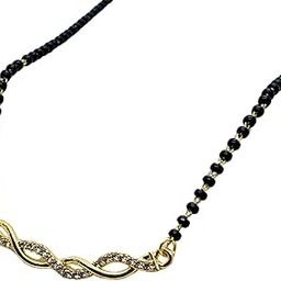 Gold Plated Designer Mangalsutra | 18 Inch Short Chain | American Diamond Pendant | Wedding-image-29