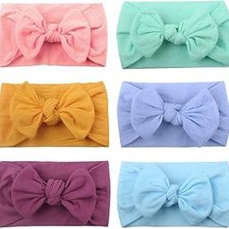 ADORNISH Baby Girls Headbands, Tulle Hair Bows, 6-Piece Set, Chiffon Flowers, Stretchy Turban Style for Newborn, Infant and Toddler-image-4
