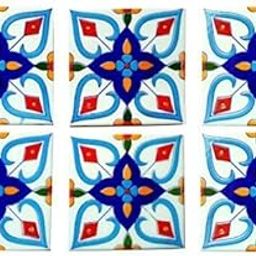 Blue Pottery Home Decorative Ceramic Wall Hanging Tile Design Flooring Tiles Floral Kitchen Washroom Mosaic Furniture Tile Handmade Backsplash 2 x 2 Inches (Pack of 12, Multicolor)-image-95