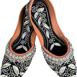 Women's Handmade Beautiful Rajasthani Embroidered PVC Sole Synthetic Slip-On Printed Mojari/Jutti with Payal-image-22