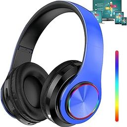 HBYCDSTF Wireless Bluetooth Headphones with Colorful LED Lights, Built-in Mic, Light Weight, Foldable, Wired HiFi Stereo Headphones for Classroom/Home Office/PC/Mobile Phone/Kids Adult (Blue) (Blue)-image-85