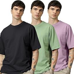 Oversized Baggy Fit Half Sleeves Round Neck Solid Cotton Blend Combo T-Shirt for Men (Pack of 3)-picture-16