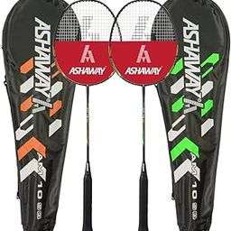 ASHAWAY Badminton Rackets Set of 2 AM 10 SQ Strung | 88 Grams | Upto 22 LBS | Even Balanced | Racket for Beginners (Green & Orange)-27