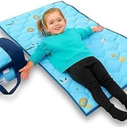 LUXEMOTO Premium Soft Cotton Kids Folding Mattress | Breathable, Washable & Non-Allergenic Play Mat & Travel Bed | Ideal for Floor, Picnics & All-Season Comfort (Sky Blue, 48"x27")-image-35