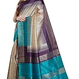 Women's Printed Art Tussar Silk Zari Border Saree With Blouse Piece-picture-14