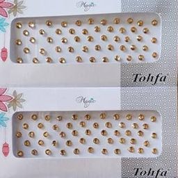 Large (Size-5) Golden Colour Stone Bindi Set of 2 Pack For Women and Girls - Gold Bindis (Stone Bindi)-15