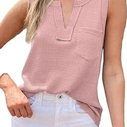 Woman Summer Fashion Waffle Tops for Woman Cami Deep V Neck Sleeveless Tops Womens Casual top-image-97
