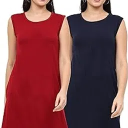 fleximaa Women's Cotton Plain Round Neck Sleeveless Maroon & Navy Blue Color Long Top 4XL Size - (Pack of 2)-picture-18
