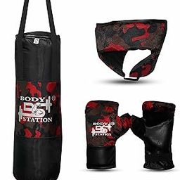 Bodystation Kids Champ Junior Punching Set | 1 Punching Bag, 1 Head Guard, 2 Gloves | Boxing Training Punching Bag & Gloves for Boys & Girls | for 3 to 10 Years Kids (Set of 4) (Red Camo)-image-88