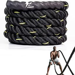 Fit Fusion® Polyester Flexible Black Yellow Diameter 1.5-Inch Heavy Battle Rope for Gym and Home Workouts(60 Feet)-image-9