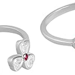 925 Sterling Silver Dark Pink Cubic Zirconia CZ Floral Clover Rhodium Plated Adjustable Pair Toe Ring for Women | Stylish Silver Jewellery | Gift for Women | With Certificate and 925 Hallmark-10
