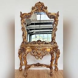 Teak Wood Vanity Dressing Table with Mirror, Floor Standing Makeup Organizer with Storage Drawers for Bedroom, Living Room, and Wardrobe – Modern Home Furniture. (Golden)-image-76