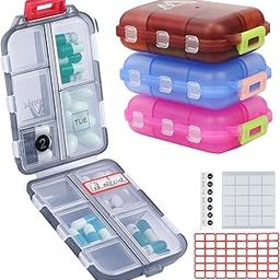 4 Pack Pill Case Portable Small Weekly Travel Pill Organizer Portable Pocket Pill Box Dispenser for Purse Vitamin Fish Oil Compartments Container Medicine Box by Muchengbao-9