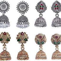 earrings for women fashion jhumka oxidised Silver and golden Earrings for women Combo pearl stylish jhumkas traditional Earrings For girls South indian traditional Ear Rings set of 4-41