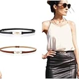 4PCS Waist Belt for Women Dress Fashion Slim PU Leather Ladies Waistband with Metal Buckle Closure for Shirt Blouse Blazer Black Brown-image-40