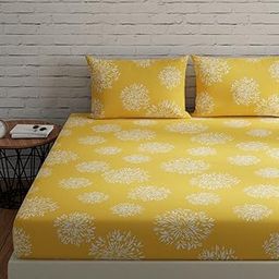 Huesland by Ahmedabad Cotton 144 TC Fitted Bedsheets Queen Size Cotton for Double Bed with 2 Pillow Covers | 60 x 78 inches | Yellow-picture-20