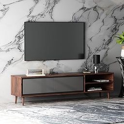 ELMSPIRE Wooden TV Unit Table with Two Compartments and Door for Living Room, Bedroom, Office, Home Decor (58 x 14 x 18 Inches, Brown)- Perfect for Modern Interiors, Elegant & Durable Furniture Piece-image-33