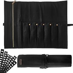 Chef Knife Roll Bag - Black Waxed Canvas Knife Roll, Standard Water Resistant with Tie, Large Zipper Pouch and 6 Plastic Knife Protectors, Black -, Estándar, Modern-image-34