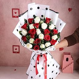 FlowerAura Fresh Live Premium Flower Bouquet of 24 Red & White Roses Flowers For Birthday Gift, Anniversary Gift, Valentine's Day Gift For Boyfriend, Girlfriend, Wife & Husband (Same Day Delivery)-image-47