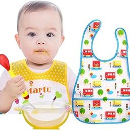 MOM CARE Baby Bib For Newborn Waterproof Plastic Apron Wipeable Stain Resistant With pocket For 6 Months And up Random color-image-47