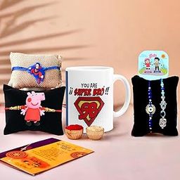 CraftVatika Set of 4 Rakhi for Brother and Bhabhi and Kids, Family Set, Lumba Rakhi for Set of 4, Evil Eye for Brother Combo, Mug Gift-image-51