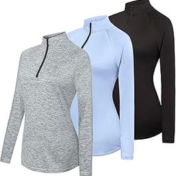 3 Pack: Women’s Dry-Fit 1/4 Quarter Zip Pullover Active Athletic Running Yoga Workout Long Sleeve Shirt, Set 2, Large-image-9