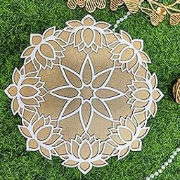 VRB DecTm 1 Pcs Reusable Wooden Base and Rangoli Template mat Rangoli Mats for Home Decoration,Home Decorative Diya, Diwali Gift Diya,Deepak, Candles, Home Decoration.Easy to use (Design 8)-image-57